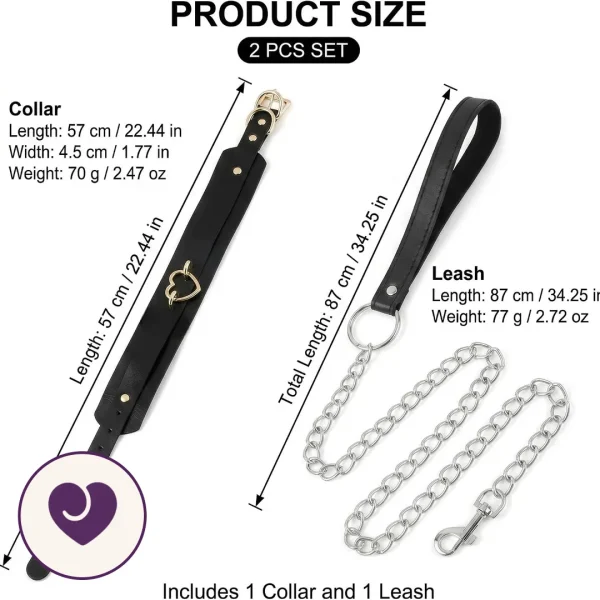 Gold Heart Collar with Detachable Chain Leash