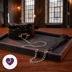 Gold Heart Collar with Detachable Chain Leash