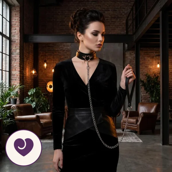 Gold Heart Collar with Detachable Chain Leash