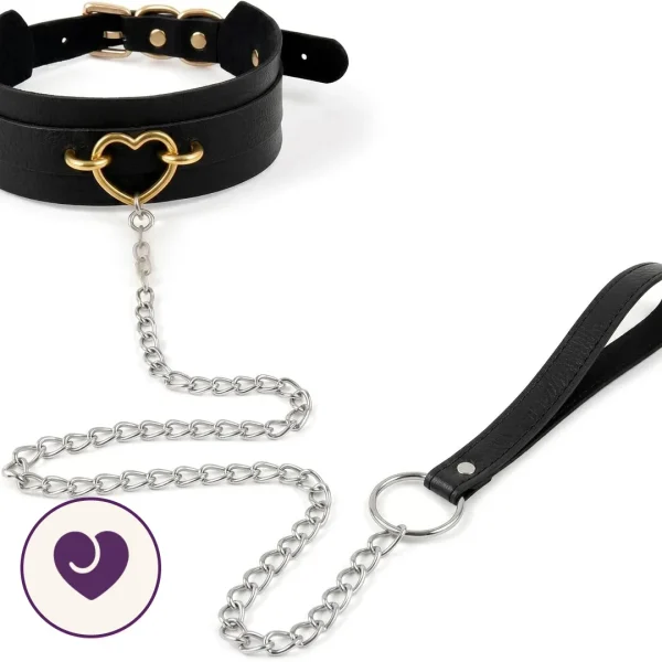 Gold Heart Collar with Detachable Chain Leash