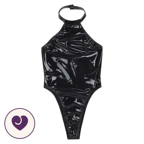 High-Shine Wet Look Halter Bodysuit