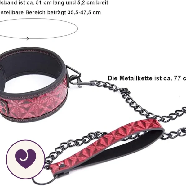 Holographic Red Leather BDSM Collar with Chain Leash
