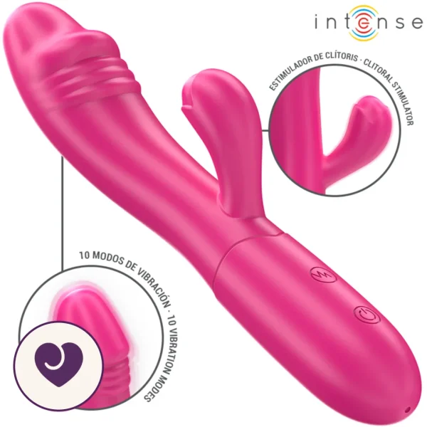 Hot Pink Dual Stimulation Rabbit Vibrator with 10 Modes