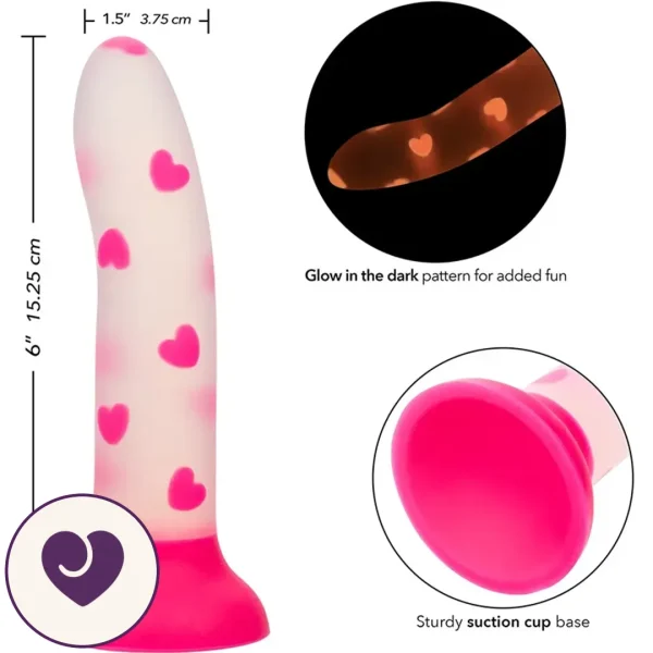 Love Heart Glow in the Dark Dildo with Suction Base