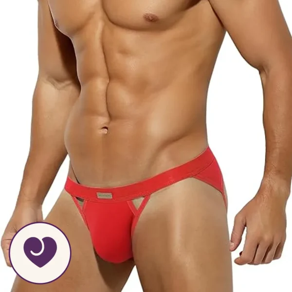 Men's Cutout Sexy Thong with Metal Logo
