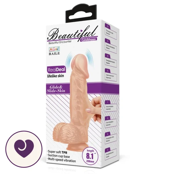 Realistic 8 Inch Vibrating Dildo with Suction Cup Base