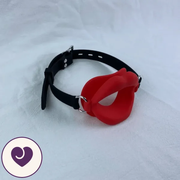 Red Lip Open Mouth Silicone Gag With Adjustable Strap
