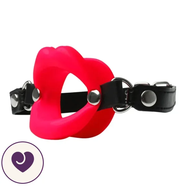 Red Lip Open Mouth Silicone Gag With Adjustable Strap