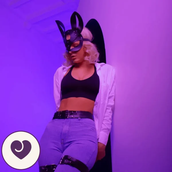 Rhinestone Bunny Ear Faux Leather Fetish Mask