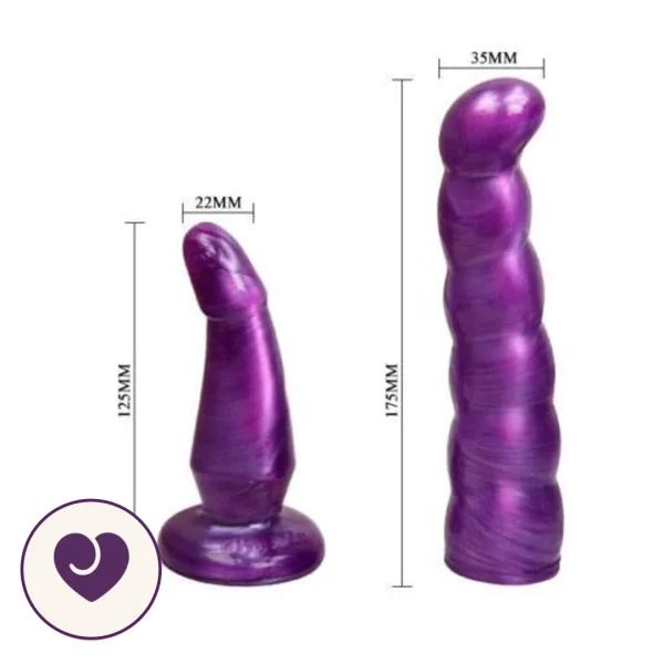 Ribbed Double-Ended Strap-On Set in Purple and Black