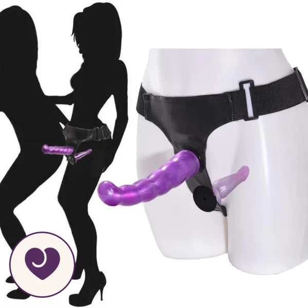 Ribbed Double-Ended Strap-On Set in Purple and Black