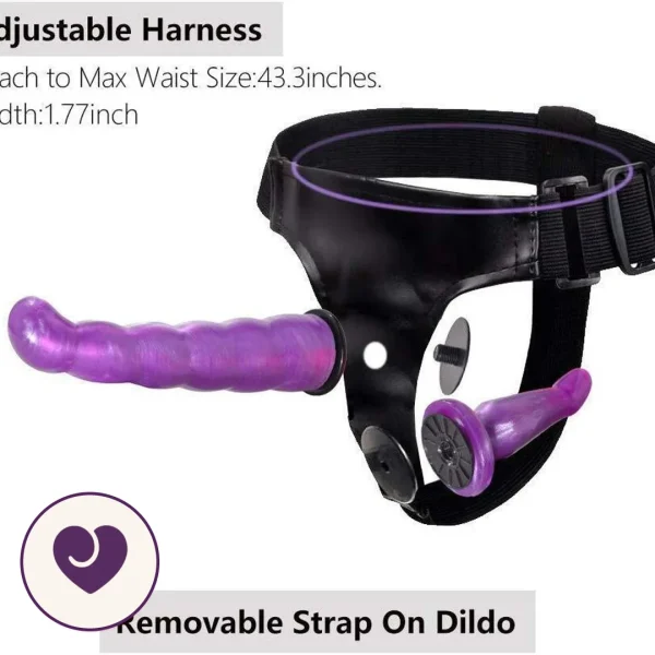 Ribbed Double-Ended Strap-On Set in Purple and Black