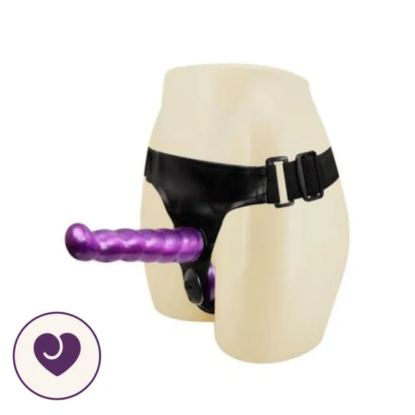 Ribbed Double-Ended Strap-On Set in Purple and Black
