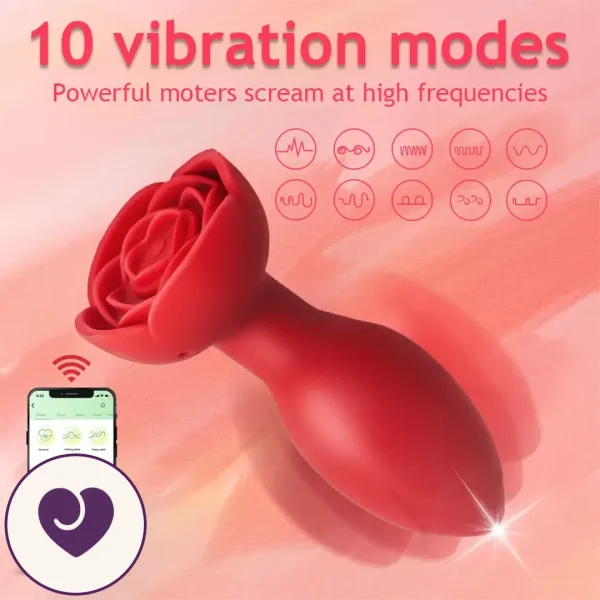 Rose Butt Plug With 10 Vibration Modes and App Control