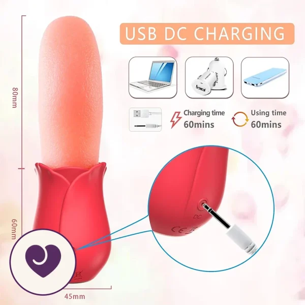Rose Dual-Motor Vibrator With Tongue Licking Stimulation