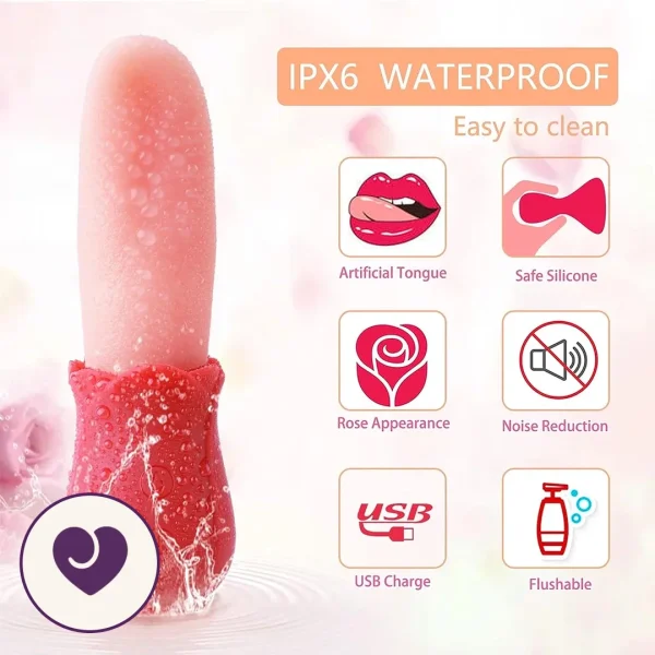 Rose Dual-Motor Vibrator With Tongue Licking Stimulation
