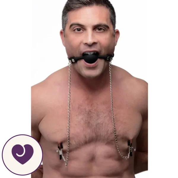 Silicone Ball Gag and Adjustable Nipple Clamp Set