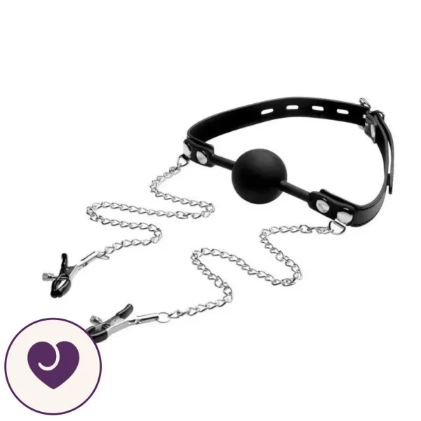 Silicone Ball Gag and Adjustable Nipple Clamp Set