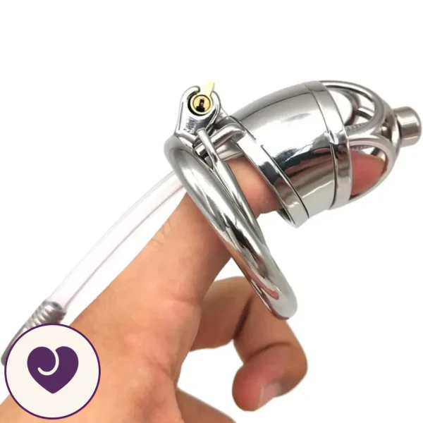 Stainless Steel Chastity Cage with Catheter