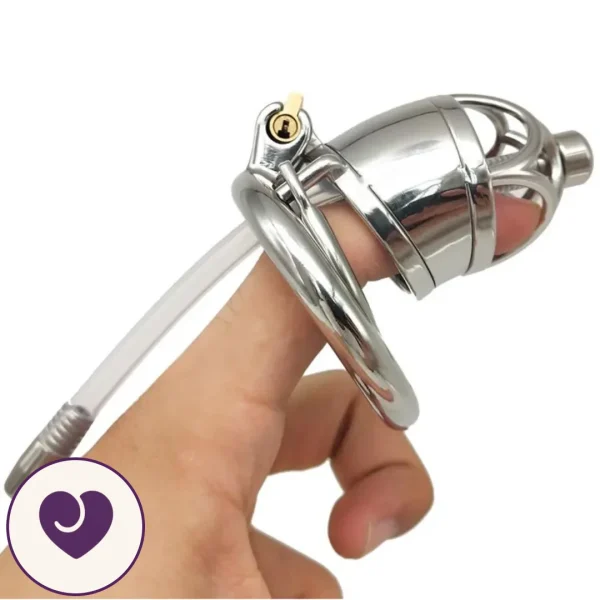 Stainless Steel Chastity Cage with Catheter