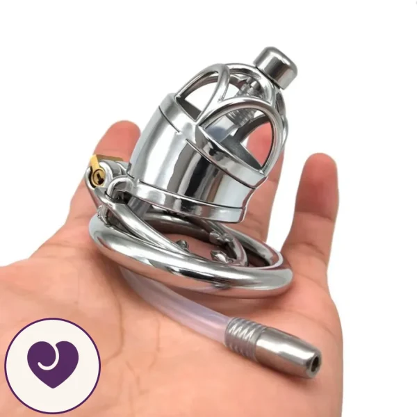 Stainless Steel Chastity Cage with Catheter