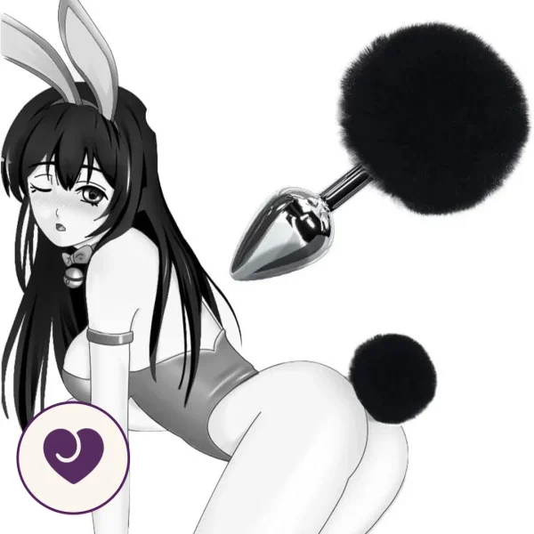 Steel Anal Plug With Black Pom Pom Tail