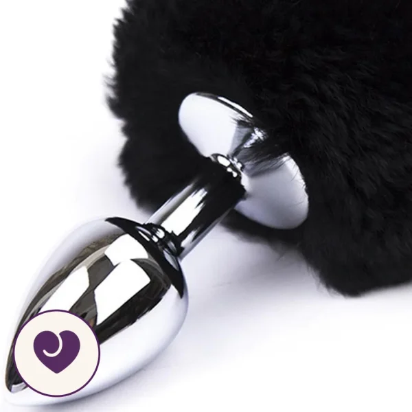 Steel Anal Plug With Black Pom Pom Tail