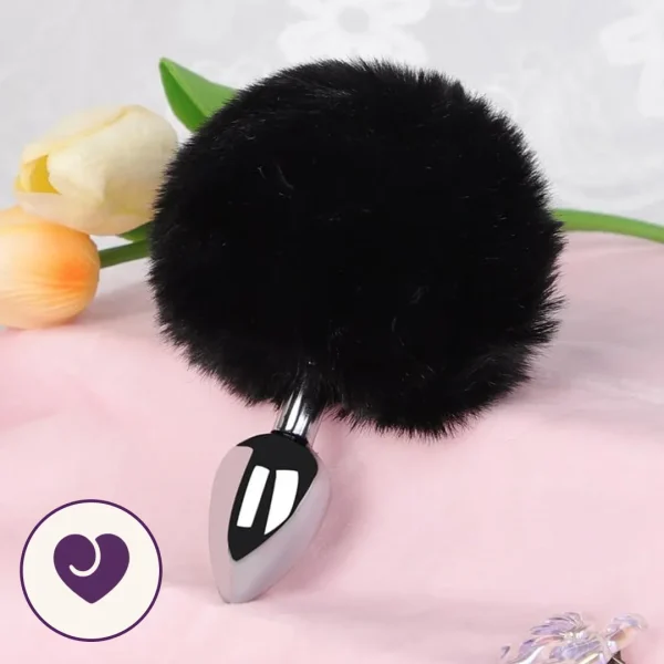 Steel Anal Plug With Black Pom Pom Tail