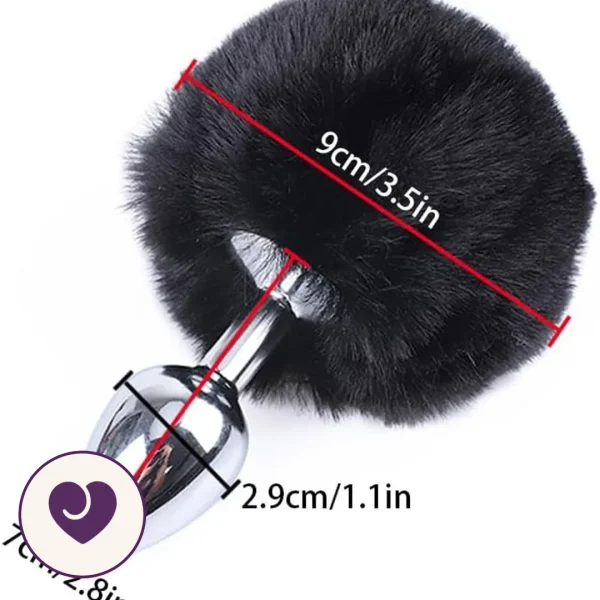 Steel Anal Plug With Black Pom Pom Tail