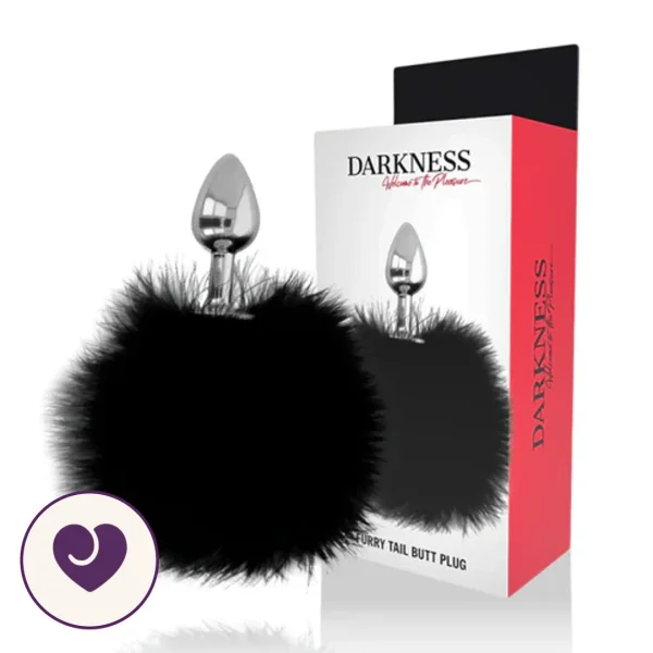 Steel Anal Plug With Black Pom Pom Tail