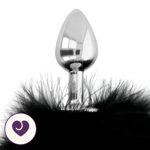 Steel Anal Plug With Black Pom Pom Tail