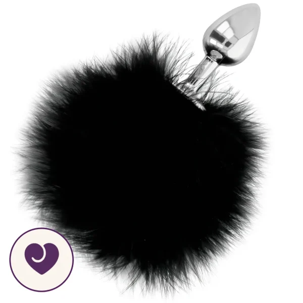 Steel Anal Plug With Black Pom Pom Tail