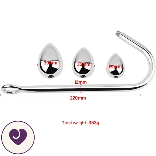 Steel Bondage Anal Hook with Three Plug Heads