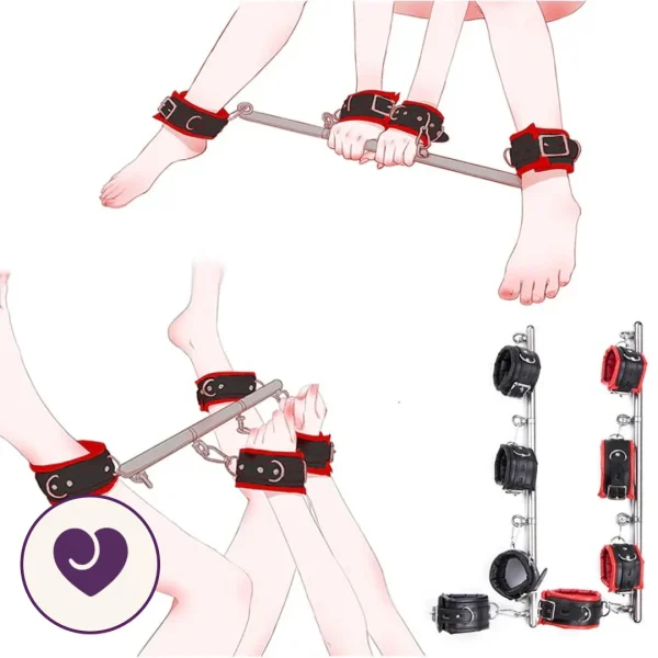 Steel Spreader Bar with Four Padded Leather Cuffs