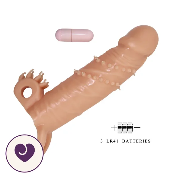 Textured Vibrating Penis Sleeve with Clit Tickler