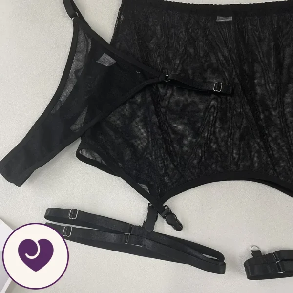 Three-Piece Mesh Halter Garter Lingerie Set