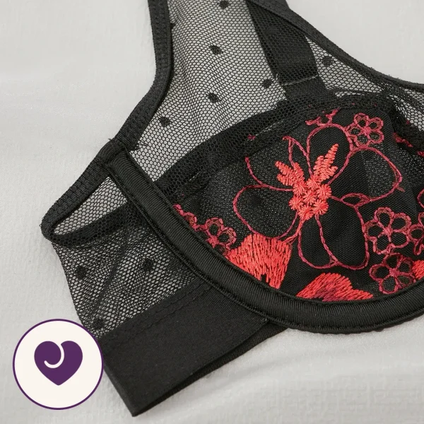 Three-Piece Red Floral Garter Lingerie Set