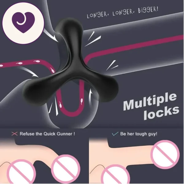 Triple Ring Silicone Cock Ring with Massage Beads