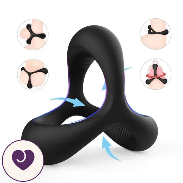 Triple Ring Silicone Cock Ring with Massage Beads