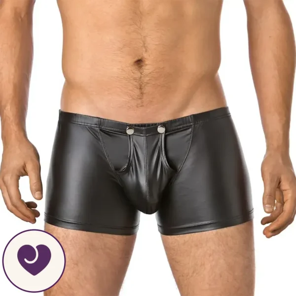 Viper Men's Black Leather-Look Snap-Front Boxers