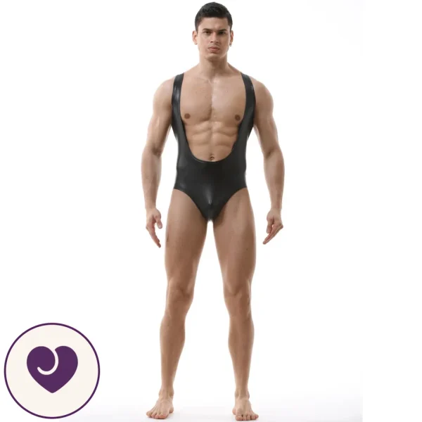 Wet Look Faux Leather Men's Bodysuit