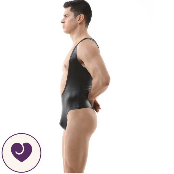 Wet Look Faux Leather Men's Bodysuit