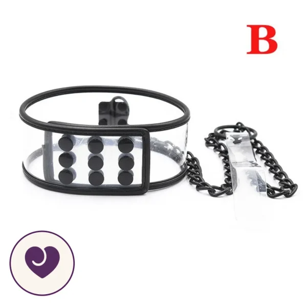 Wide Clear PVC Collar Set With Black Metal Chain Leash