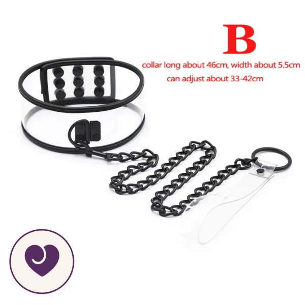 Wide Clear PVC Collar Set With Black Metal Chain Leash