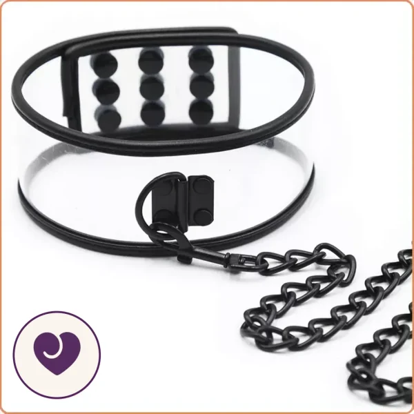 Wide Clear PVC Collar Set With Black Metal Chain Leash