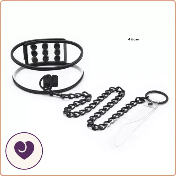 Wide Clear PVC Collar Set With Black Metal Chain Leash